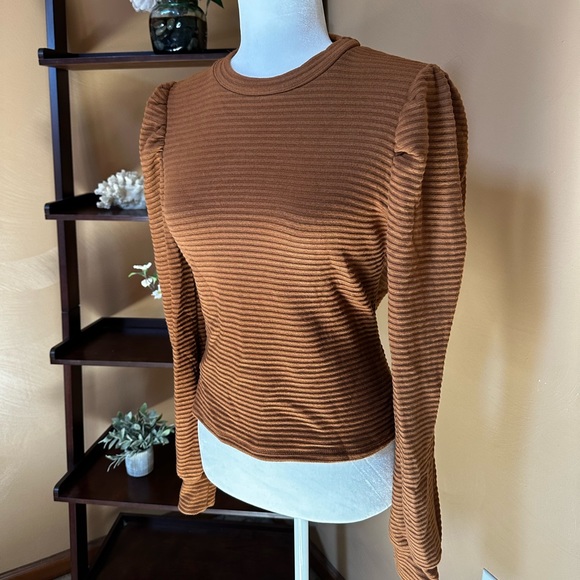 Rust brown ballon sleeve ribbed sweater top - Picture 7 of 7